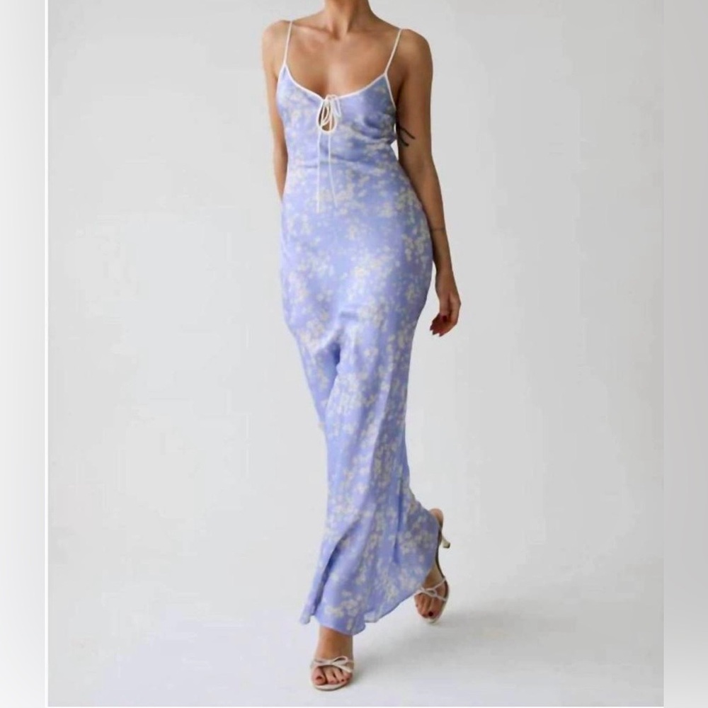Rumored Daytona Lavender Floral Maxi Dress with Cream Trim